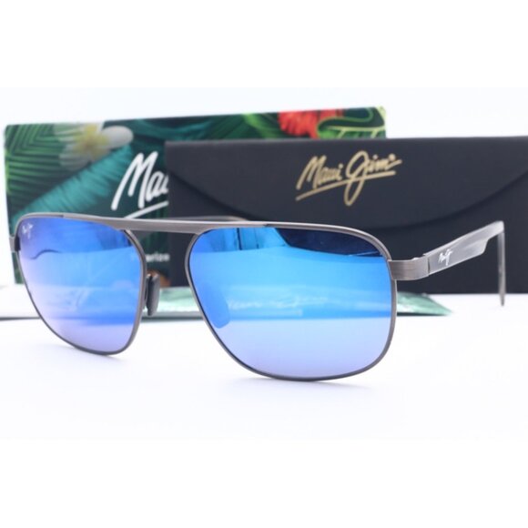 Maui Jim Waihee Ridge MJ 777-02C Gunmetal Aviator Sunglasses Blue Hawaii - Picture 1 of 5